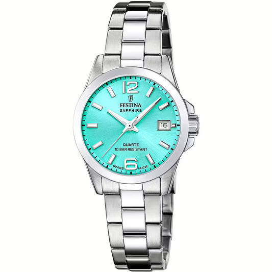 Orologio Swiss Made Acciaio Classico Azzurro Cinturino in Acciaio Inossidabile Donna Festina