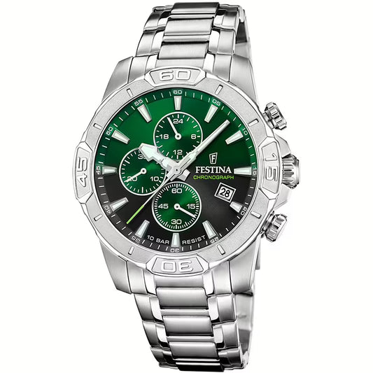 Orologio Timeless Chronograph Verde Cinturino in Acciaio Inossidabile Festina